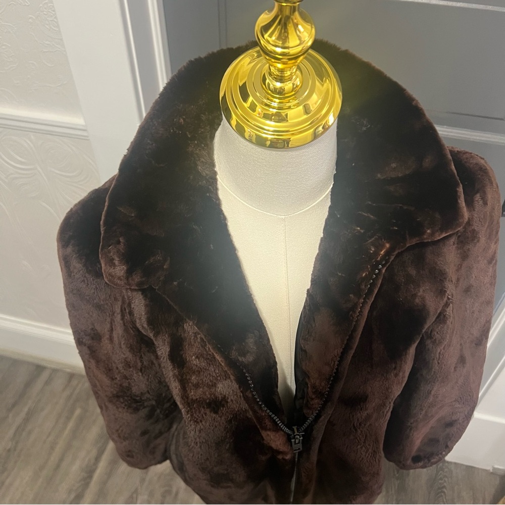 Vintage Manor-Feldman Chicago Fur Coat Brown Plush Zip-Up Jacket - Picture 2 of 13